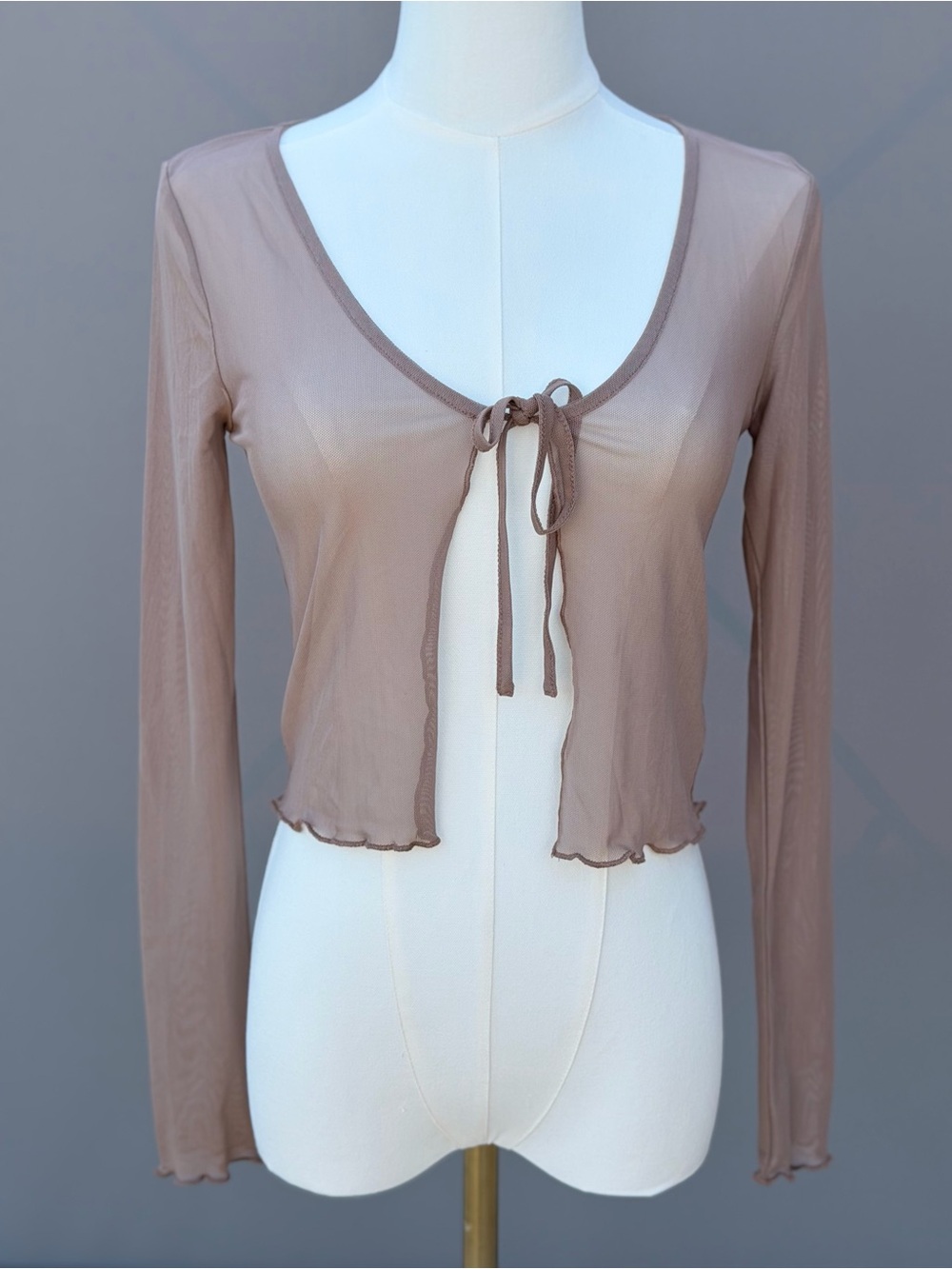 Elodie Sheer Mesh Tie-Front Cardigan Crop Top – NWT